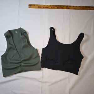 Bundle: Aerie Real Good Ribbed Sports Bras Tank Top Green Black M Size M